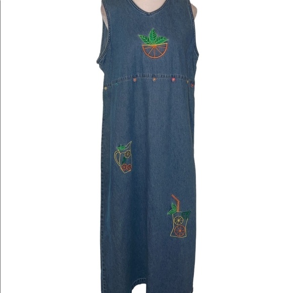 Vintage CB Casuals Maxi Jean Skirt Citrus Appliqués Size PL - Picture 1 of 8